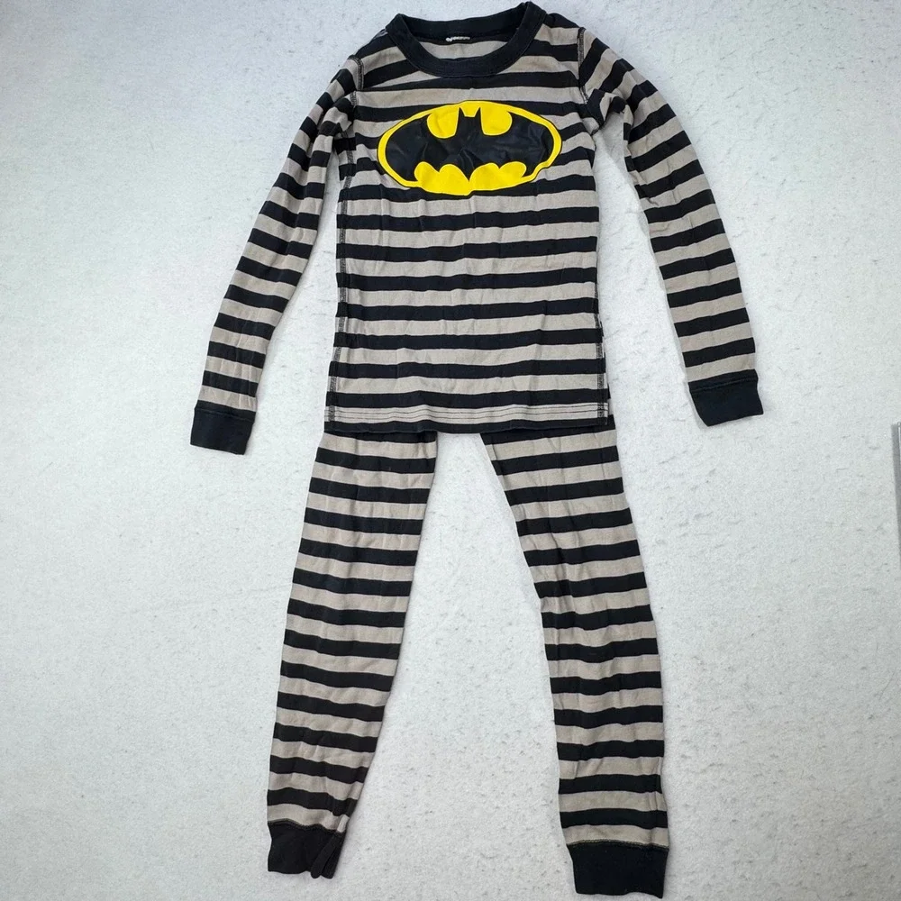 Hanna Andersson Batman Pajama Set Kids Size 8 Black Striped Superhero PJs #1